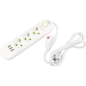 Resim Vea VA-21558 3'lü 1.5 mt Kablolu 3 Usb'li Beyaz Akım Korumalı Priz 