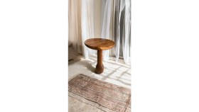 Resim Wood Wooden Ahşap Tekli Mantar Yan Sehpa Modern Açık Ceviz Renk Fiskos 