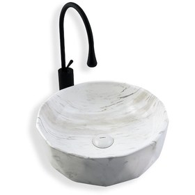 Resim Lena Tezgah Üstü Lavabo Beyaz Mermer E-2110M3 