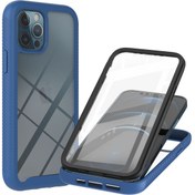 Resim iPhone 12/12 Pro İçin Pet Ekran Koruyuculu Telefon Kılıfı Koyu Mavi 