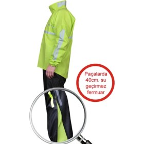 Resim Motosiklet Yağmurluk Takım Prime Neon 0.44MM. Kalın %100 Su Geçirmez Kumaş, Fermuarlı Paça, Gece Parlayan Gerçek Reflektörlü, Güçlendirilmiş Ağaa 