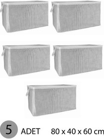 Resim 5 Adet Gri Çizgili Fermuarlı Mega Boy Hurç Yastık-yorgan-kıyafet Düzenleyici 80 40 60 Cm Gri-beyaz 