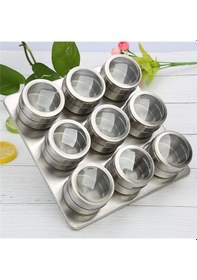 Resim Paslanmaz Çelik Masa Üstü 9Lu Mıknatıslı Baharatlık Takımı Cin220 Gri 