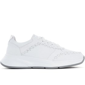 Resim Derimod Kadın Beyaz Bağcıklı Kalın Tabanlı Deri Sneaker 25SFD420418 