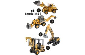 Resim Giffy Oyuncak Kutulu Metal Başlıklı Iş Makinaları Seti Kepçe Bulldozer Forklift 4 Ü 1 Arada Set Sürtmeli Mini Inşaat Araçları 