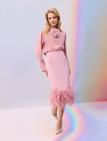 Resim Crepe Feathered Skirt - 38 