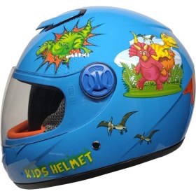 Resim Motoanl Motosiklet ve Bisiklet Çocuk Kaskı Full Face Pp Material Abs Çocuk Kask Dino Blue 