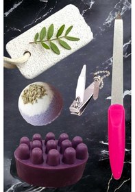 Resim 5'li Ayak Peeling Bakım Rahatlatıcı Doğal Lanta Kokulu Sabun Nem Topu Yatıştırıcı Pedikür Seti 