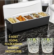Resim ZTF Global 5 GÖZLÜ SUNUMLUK, KURUYEMİŞLİK, BAHARATLIK ( 2 ADET 200 ML POLİKARBON BARDAK HEDİYELİDİR) 