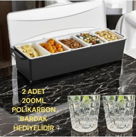 Resim ZTF Global 5 GÖZLÜ SUNUMLUK, KURUYEMİŞLİK, BAHARATLIK ( 2 ADET 200 ML POLİKARBON BARDAK HEDİYELİDİR) 