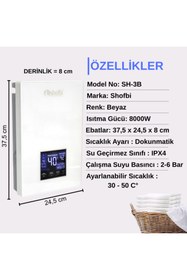 Resim shofbi Akıllı Dijital Sıcaklık Ayarlı Şofben Sh-1B Beyaz 