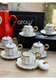 Resim 6 Kişilik Lüks Kabaklı Porselen Beyaz Kahve Takımı Beyaz 