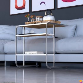 Resim Modilayn C Yan Sehpa Geniş Boy Tekerlekli Çalışma, Atıştırmalık, Yemek, Laptop Sehpası Meşe 