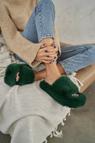 Resim Puffy Yeşil Peluş Ev Terliği 