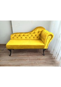 Resim Ters Kol Dekoratif Bihter Koltuk Josefin Puf 120 Cm Siyah Ayak Sarı 