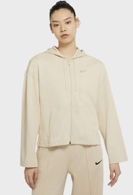 Resim Nike Sportswear Jersey Loose Fit Full Zip Hoodie Bol Kalıp Kapüşonlu Bej Sweat 