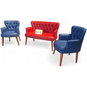 Resim Ahşap Ayaklı Deri Ofis Koltuğu Ve Kanepeleri Deri Ofis Koltuğu Büro Mobilyası Koltuk Takımı Kırmızı Lacivert 