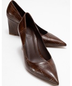 Resim Puera Açık Kahverengi Baskı Sivri Burunlu Kadın Dolgu Topuklu Ayakkabı Açık Kahverengi 