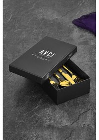 Resim Avcı Klas Titanyum Gold 24 Parça Çatal Kaşık Bıçak Takımı Altın 