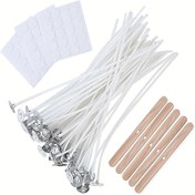 Resim 100 adet Düşük Duman Önceden Mumlu Mum Fitilleri, 15.24 cm, Komple Mum Yapma Kiti, 5 Mum Merkezleme Cihazları ve 60 Yapışkan Nokta ile, DIY Yetişkin El Sanatları, Soya ve Balmumu için 