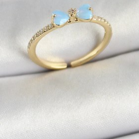 Resim Pirinç Fiyonk Figürlü Zirkon Taşlı Gold Renk Kadın Yüzük Ayarlan Renkli 