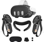 Resim alcopanda Silicone Cover Set Compatible with Meta Quest 3,VR Accessories for Oculus Quest 3,Silicone Face Cover|Controller Grip Cover with Battery Opening| VR Shell Cover(Not for Charging Dock) 