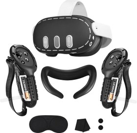 Resim alcopanda Silicone Cover Set Compatible with Meta Quest 3,VR Accessories for Oculus Quest 3,Silicone Face Cover|Controller Grip Cover with Battery Opening| VR Shell Cover(Not for Charging Dock) 