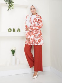 Resim VOLT CLOTHİNG Kadın Çiçek Desenli Kapamasız Kuşaklı Kimono Takım 