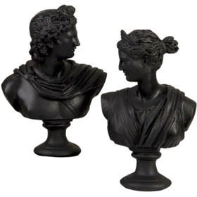 Resim SNM Home Decoration - Apollo Ve Diana (afrodit) Siyah Polyester Büst Heykel Set 