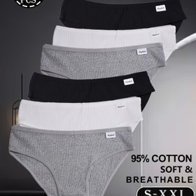 Resim 6'lı Paket Kadın İç Çamaşırı, Basit ve Rahat Nefes Alabilen İç Giyim, Siyah-Beyaz-Gri Kombinasyon Seti, S-XXL 