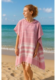 Resim %100 Pamuk Yetişkin Peştemal Panço Bornoz Plaj Havlusu Pembe L-xl Pembe 