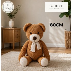 Resim Mühre 80CM Büyük Boy Sevimli Ayıcık El Emeği Örgü Peluş Oyuncak Kadife Ip Amigurumi Oyuncak Hediyelik 