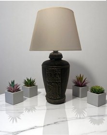 Resim Gümüş Renk Eskitme El Yapımı Sümer Dekoratif Abajur - Beyaz Beyaz 