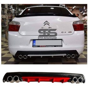 Resim Citroen C-elysee Difüzör Arka Tampon Eki 4 Egzoz Çıkışlı Kırmızı 