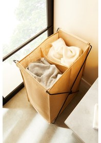 Resim Ocean Home Textile Katlanabilir Bölmeli Siyah Metal Destekli Naturel Jüt Çamaşır Sepeti 44 x 29.5 x 63 cm 