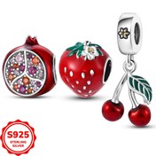Resim 925 Gümüş Basit Klasik Meyve Koleksiyonu Kiraz Cazibesi Çilek Nar Cazibe Boncukları Klasik Kırmızı Yılan Bilezik DIY Yapımı Takı Günlük Buluşma Giyim İçin En İyi 