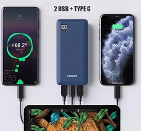 Resim Philips 10000 mAH 22.5 W USB ve Type-C PD Üç Çıkışlı LED Göstergeli Powerbank 