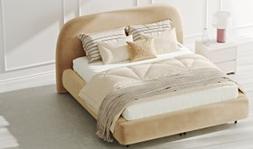 Resim Klem Çift Kişilik Bazalı Karyola 180x200 - Kadife - Butter / Koyu 