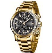 Resim Lumaworld Lıge Erkek Kol Saati Golden Black Kasa Ve Kordon Işık Göstergeli Tarih Fonksiyonlu Quartz Mekanizma Altın 