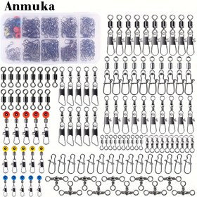 Resim Anmuka 115 Parça Balıkçılık Bağlantı Seti - Paslanmaz Çelik Dönerler, Çıtçıtlar & Kanca Seti 