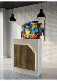 Resim Resital Ledli Karşılama Bankosu G-90 Cm Ofis Kasa Resepsiyon Masası Banko-002-8-2 
