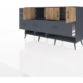 Resim Kronos Konsol 3 Raflı 5 Çekmeceli 3 Kapaklı 176x59x99 Antrasit-ça Antrasit-çam/antrasit 