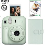 Resim Fujifilm Instax mini 12 Yeşil Fotoğraf Makinesi-10'lu Film ve Laporta Albüm Seti 