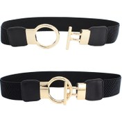 Resim Kadınlar İçin İnce Esnek Bel Kemer - Altın Tokalı Ayarlanabilir Daraltıcı, Kaymaz Elastik Kemer – Elbiseler, Etekler ve Kot Pantolonlar için (Siyah) – Günlük & Özel Günler, Şık Vücut Güzelleştirici Aksesuar, Zarif Tasarım 