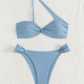 Resim 2025 Tek Renk Çapraz Askılı Twist Çanta Şık Kadın Bikini Takımı 