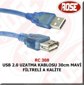 Resim Usb 2.0 Uzatma Kablosu 30Cm Mavi Filtreli A Kalite-Mavi 