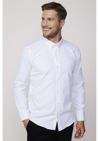 Resim Tudors Modern Slim Fit Pamuklu Kolay Ütü Armürlü Erkek Beyaz Gömlek-4183-beyaz Beyaz 