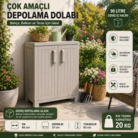 Resim Csb Store Bahçe Balkon Depolama Dolabı Plastik 65X37X93 cm Kilitli Çok Amaçlı Dolap 20 kg Raf Kapasiteli 
