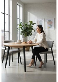 Resim Canisa Toldy Serisi 6 Adet Gri Bukle Kumaş Mutfak Sandalyesi Siyah Metal Ayak Gri Sandalye Ayaklar Siyah 