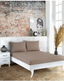 Resim Battal Boy Yastıklı Çarşaf Takımı %100 Pamuklu 180x200 Sütlü Kahve 
